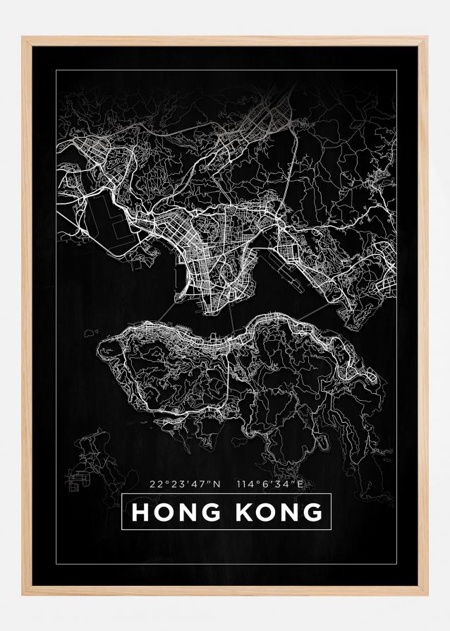 Mapa - Hong Kong - Preto Póster