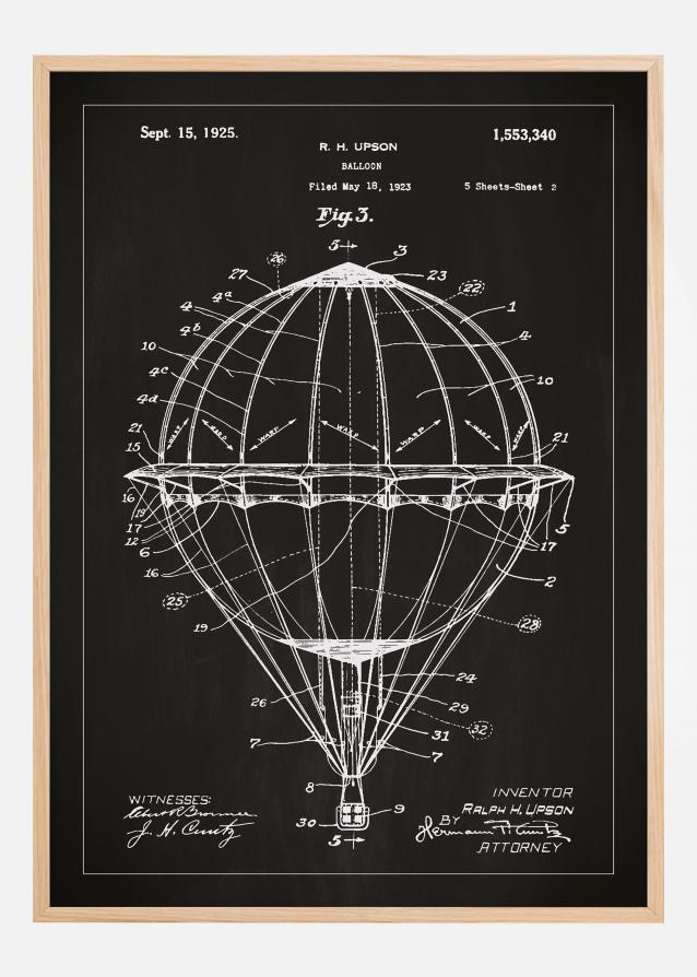 Desenho de patentes - Balão de ar quente - Preto Póster