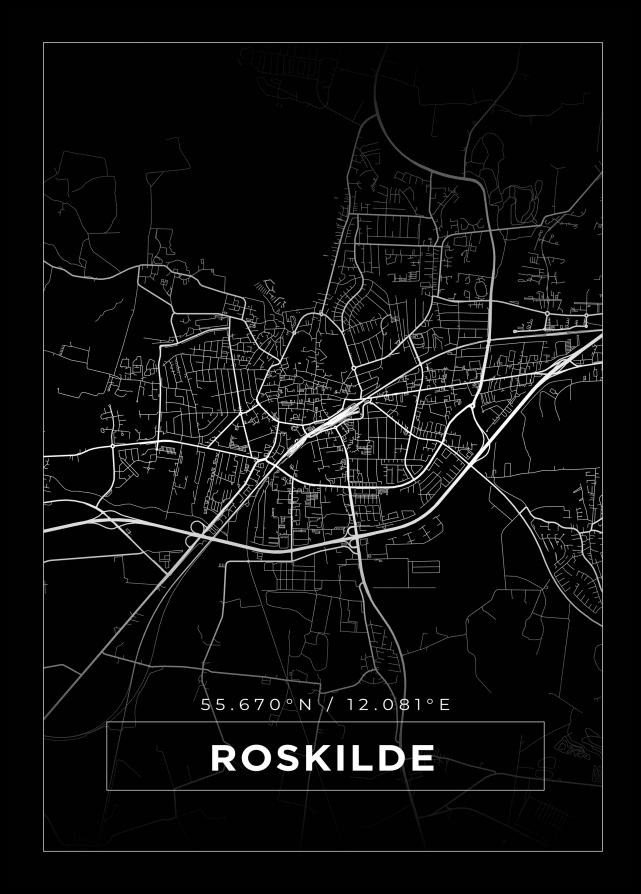 Mapa - Roskilde - Cartaz Preto