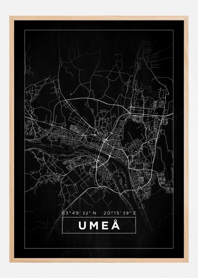 Mapa - Umeå - Cartaz Preto