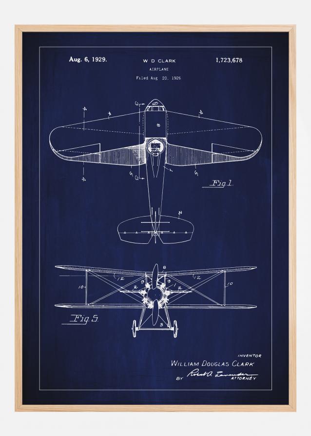 Desenho de patentes - Avião - Azul Póster