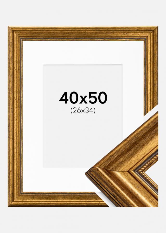 Moldura Rokoko Dourado 40x50 cm - Passe-partout Branco 27x35 cm
