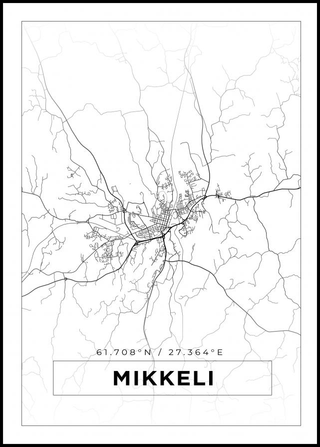 Mapa - Mikkeli - Cartaz Branco