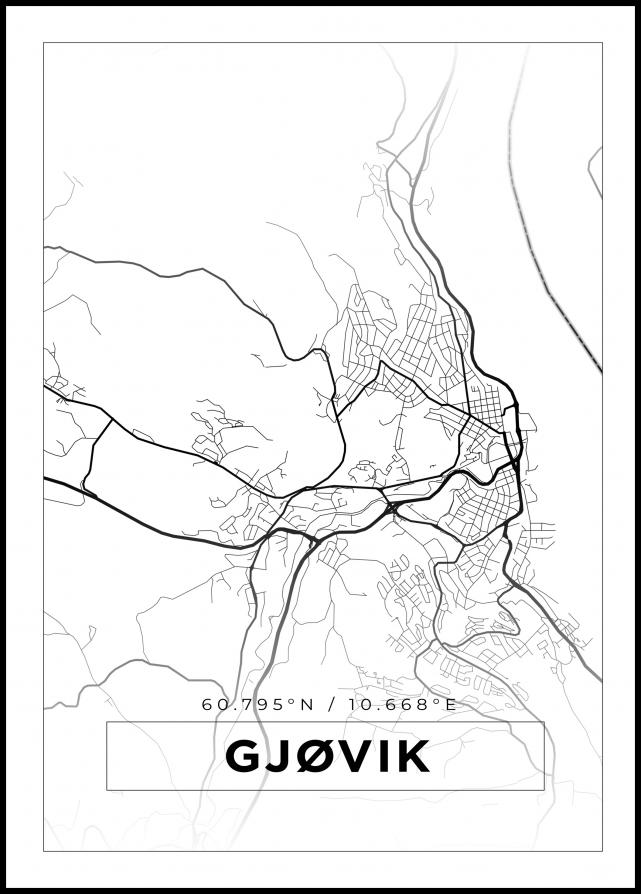 Mapa - Gjøvik - Cartaz Branco
