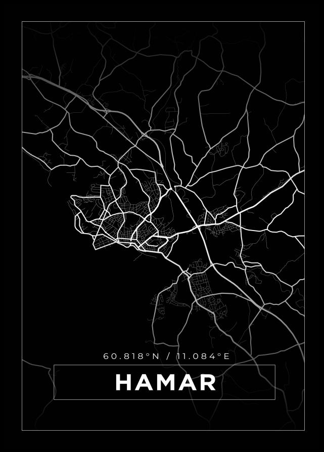 Mapa - Hamar - Cartaz Preto