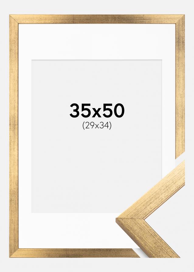 Moldura Stilren Dourado 35x50 cm - Passe-partout Branco 30x35 cm