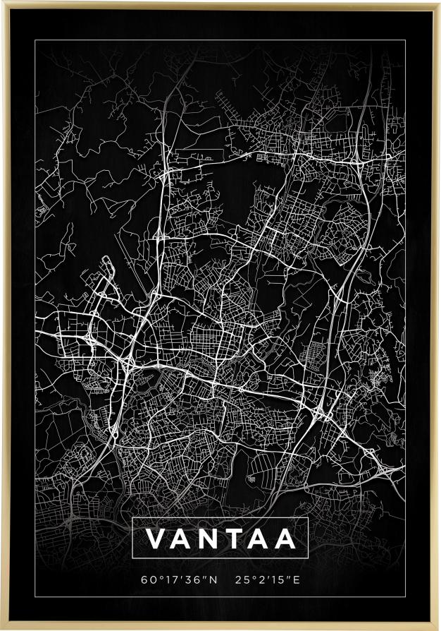 Mapa - Vantaa - Cartaz Preto