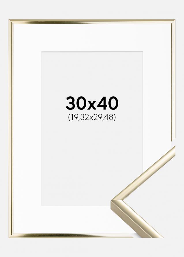 Moldura Alumínio Brilhante Dourado 30x40 cm - Passe-partout Branco 8x12 inches