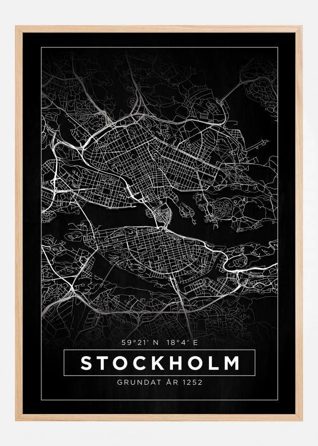 Mapa - Estocolmo - Cartaz Preto