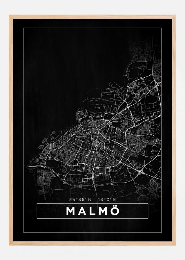 Mapa - Malmö - Preto Póster