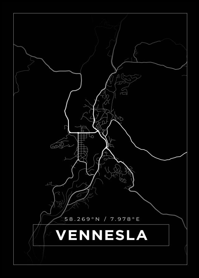 Mapa - Vennesla - Cartaz Preto