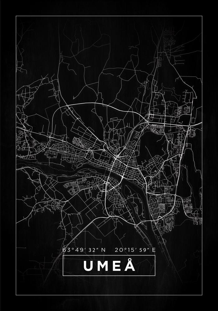 Mapa - Umeå - Cartaz Preto