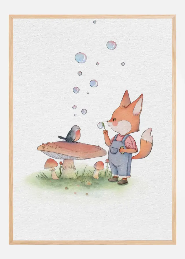 Fox and Bird Illustration Póster