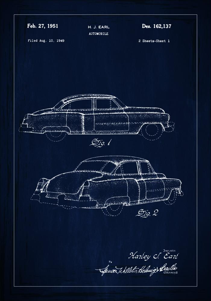 Desenho de patentes - Cadillac I - Azul Póster