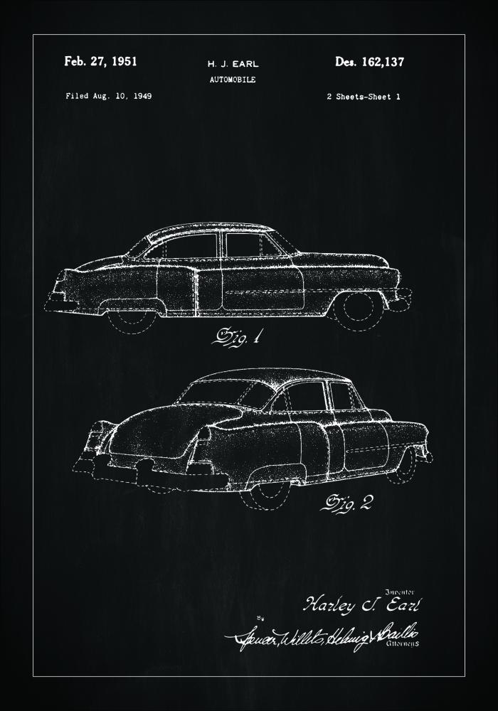 Desenho de patentes - Cadillac I - Preto Póster