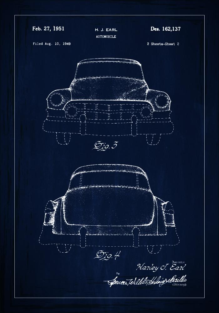 Desenho de patentes - Cadillac II - Azul Póster