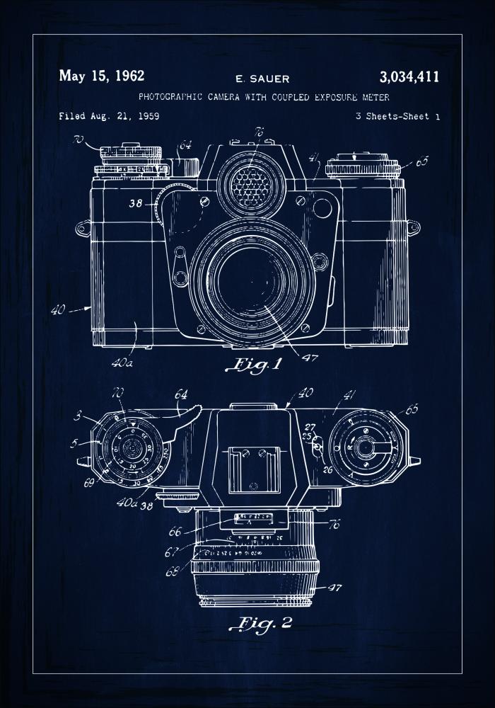 Desenho de patentes - Máquina fotográfica I - Azul Póster