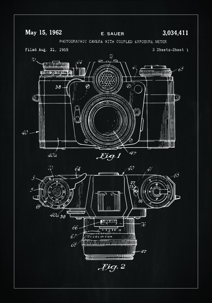 Desenho de patentes - Máquina fotográfica I - Preto Póster