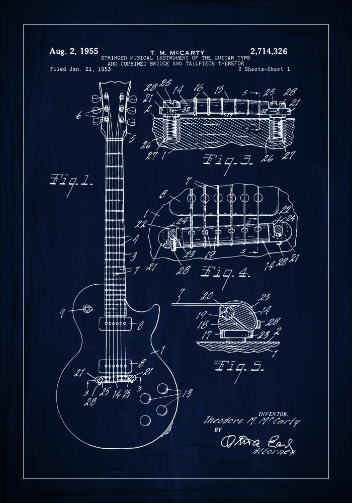 Desenho de patentes - Guitarra elétrica I - Azul Póster