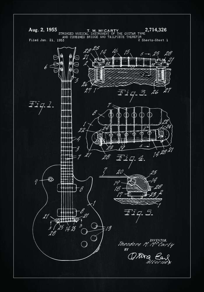 Desenho de patentes - Guitarra elétrica I - Preto Póster