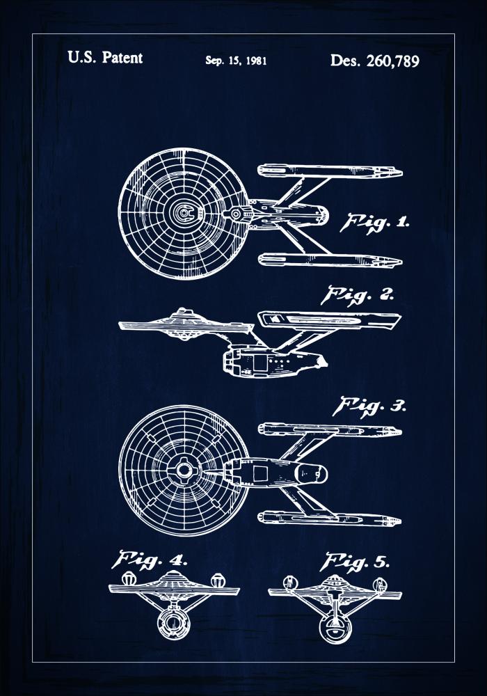 Desenho de patentes - Star Trek - USS Enterprise - Azul Póster