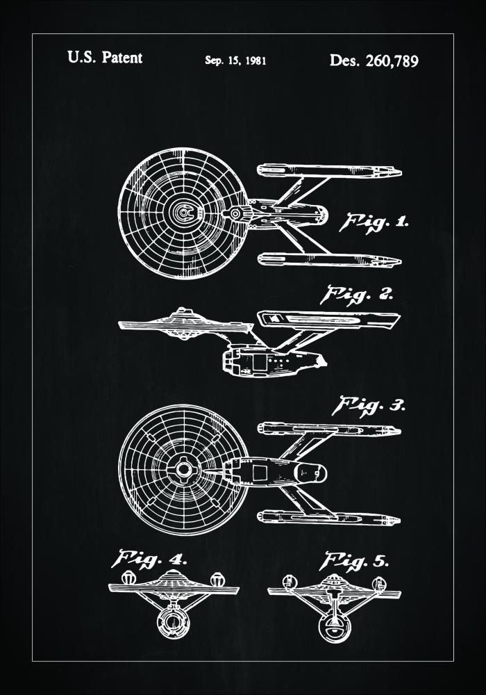 Desenho de patentes - Star Trek - USS Enterprise - Preto Póster