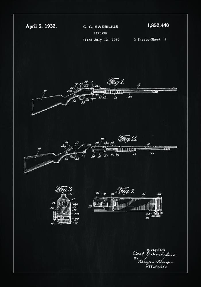 Desenho de patentes - Espingarda I - Preto Póster