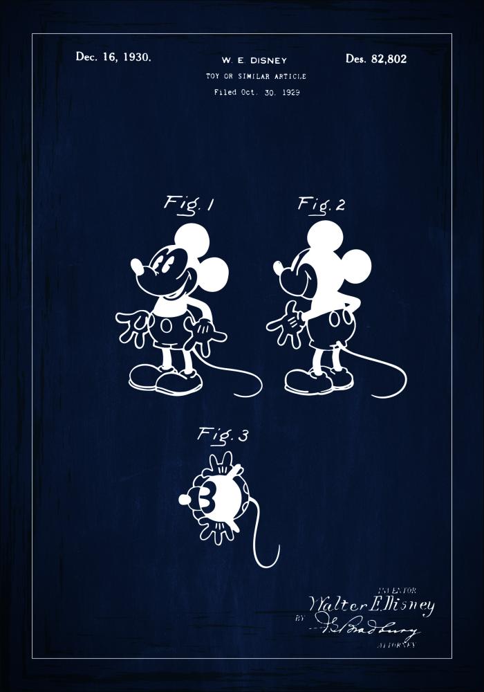 Desenho de patentes - Disney - Rato Mickey - Azul Póster