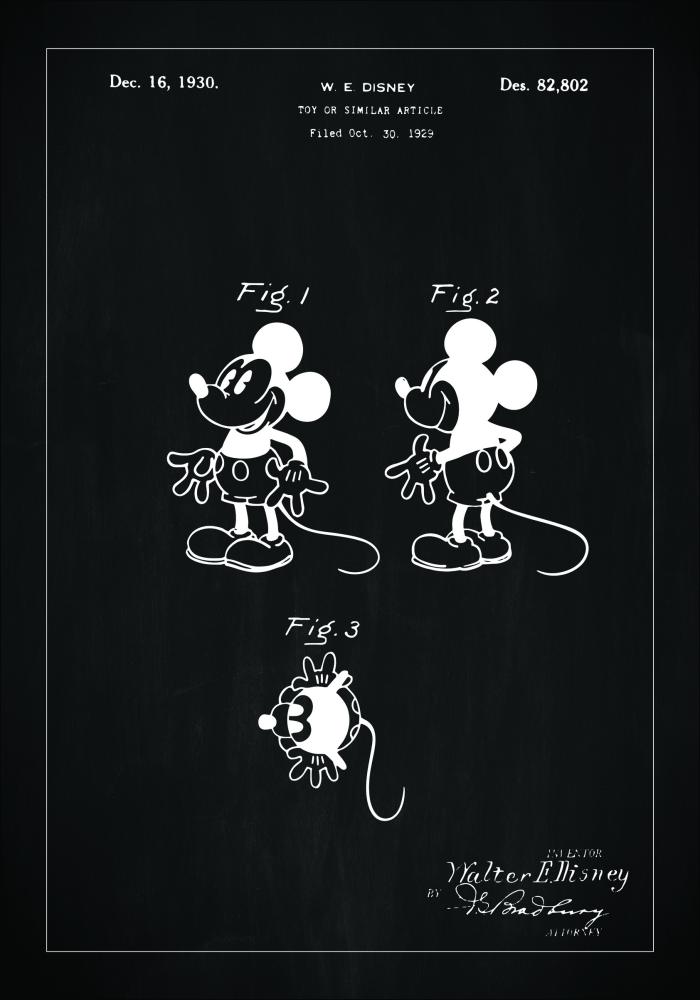 Desenho de patentes - Disney - Rato Mickey - Preto Póster