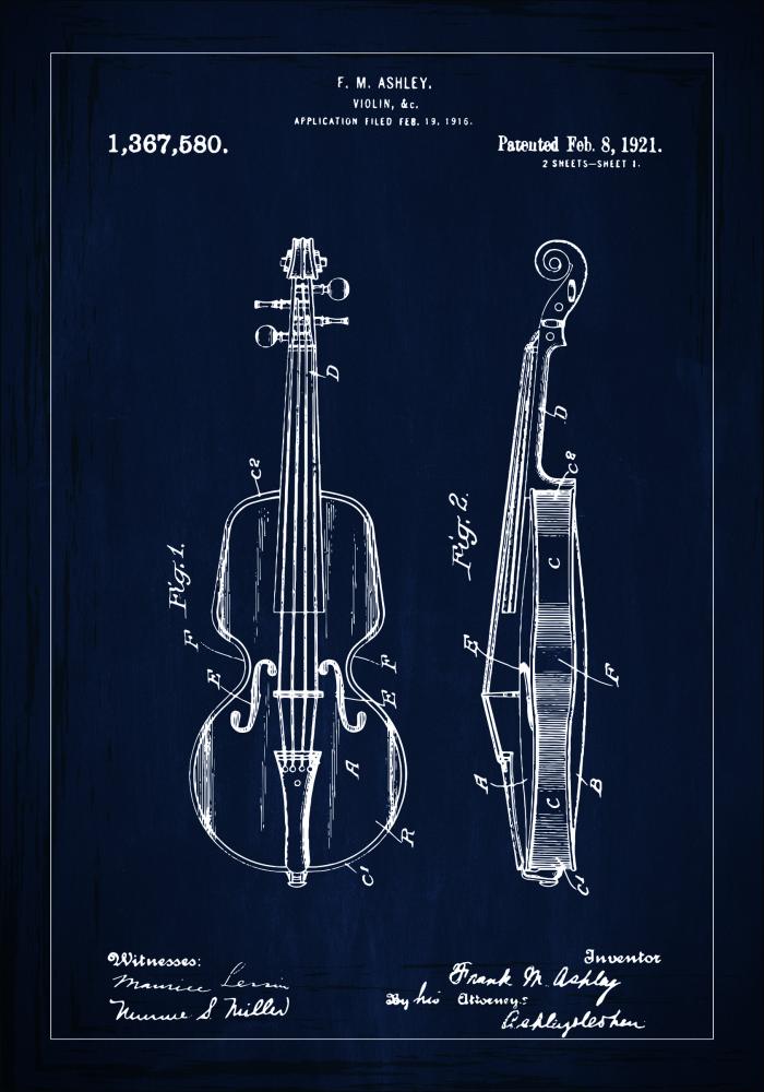 Desenho de patentes - Violino - Azul Póster