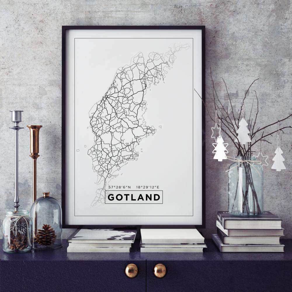 Mapa - Gotland - Cartaz Branco