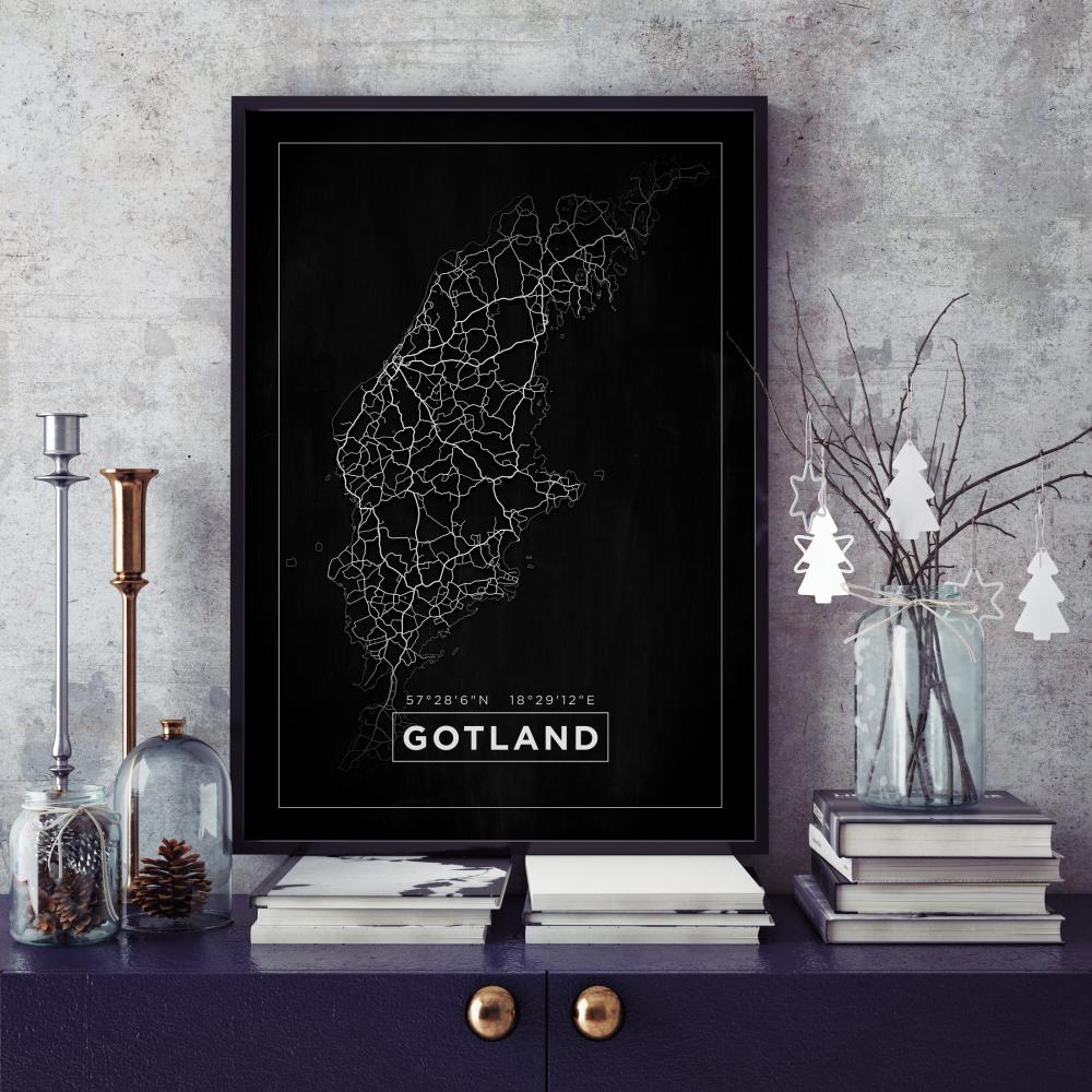 Mapa - Gotland - Cartaz Preto