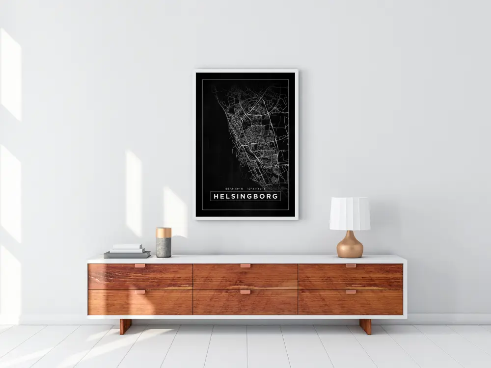 Mapa - Helsingborg - Cartaz Preto