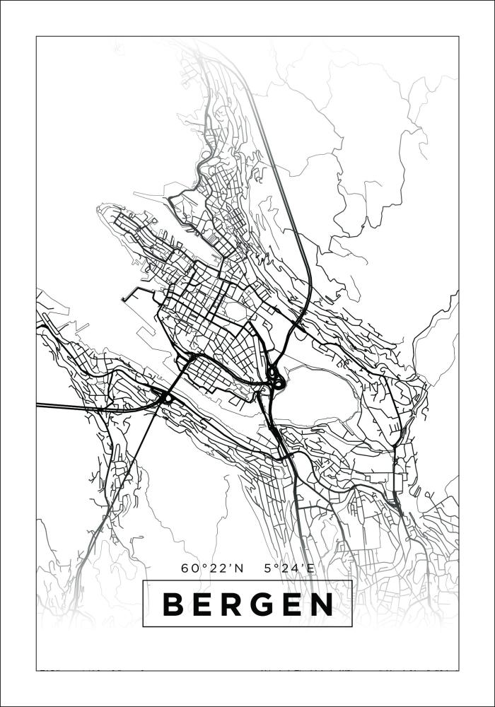 Mapa - Bergen - Cartaz Branco