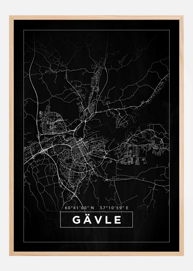 Mapa - Gävle - Cartaz Preto