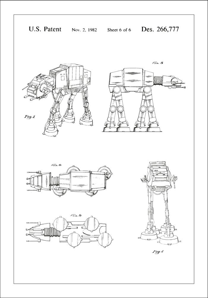 Desenho de patentes - Star Wars - Walker - Branco Póster