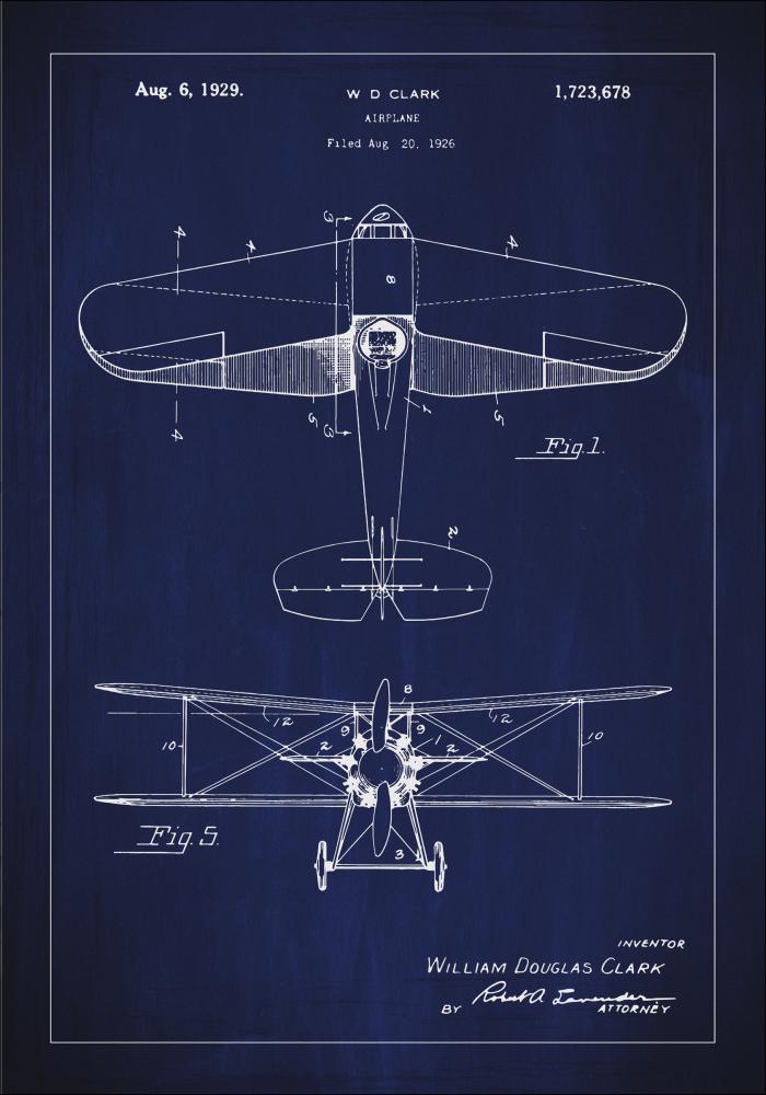 Desenho de patentes - Avião - Azul Póster