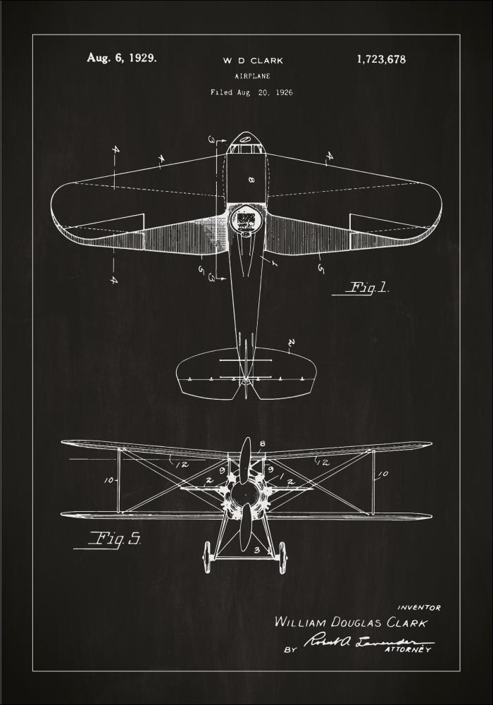 Desenho de patentes - Avião - Preto Póster