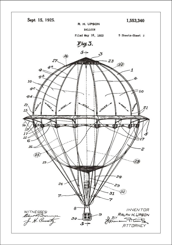 Desenho de patentes - Balão de ar quente - Branco Póster