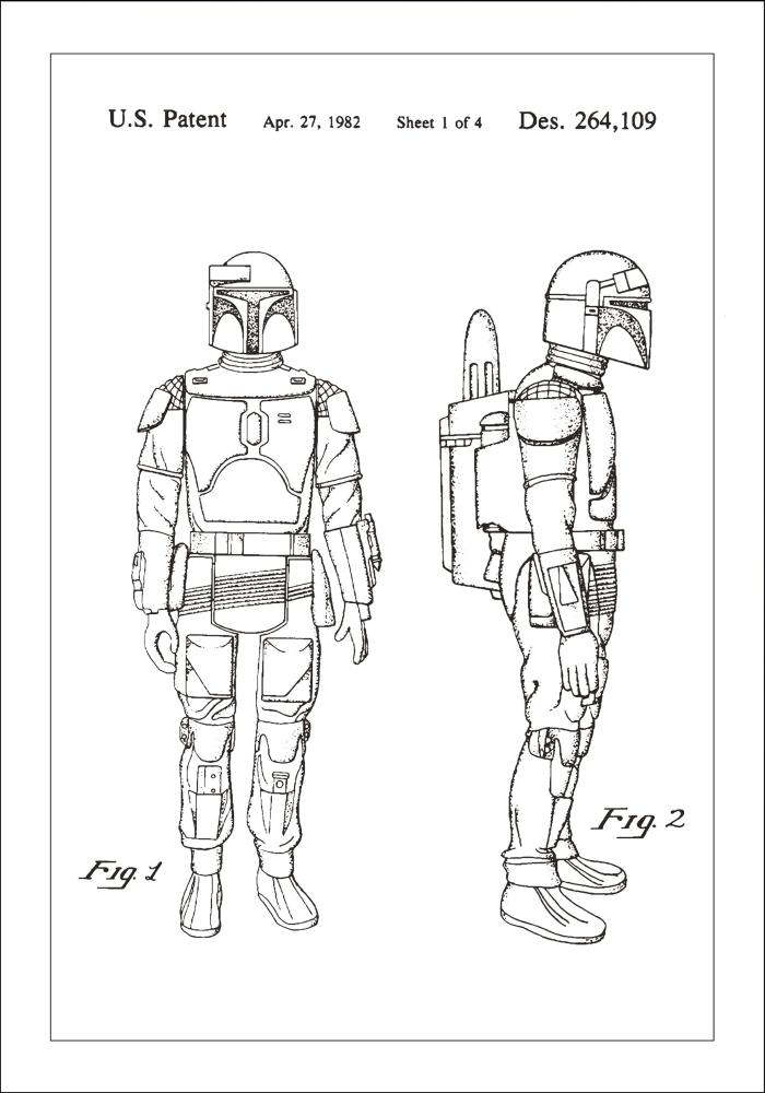 Desenho de patentes - Star Wars - Boba Fett - Branco Póster