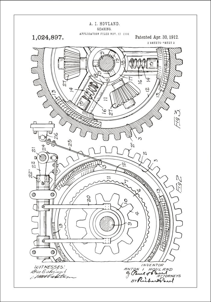 Desenho de patentes - Engrenagem - Branco Póster