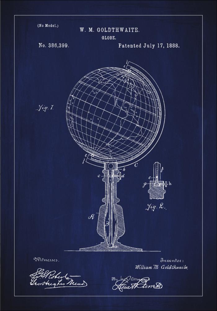 Desenho de patentes - Globo terrestre - Azul Póster