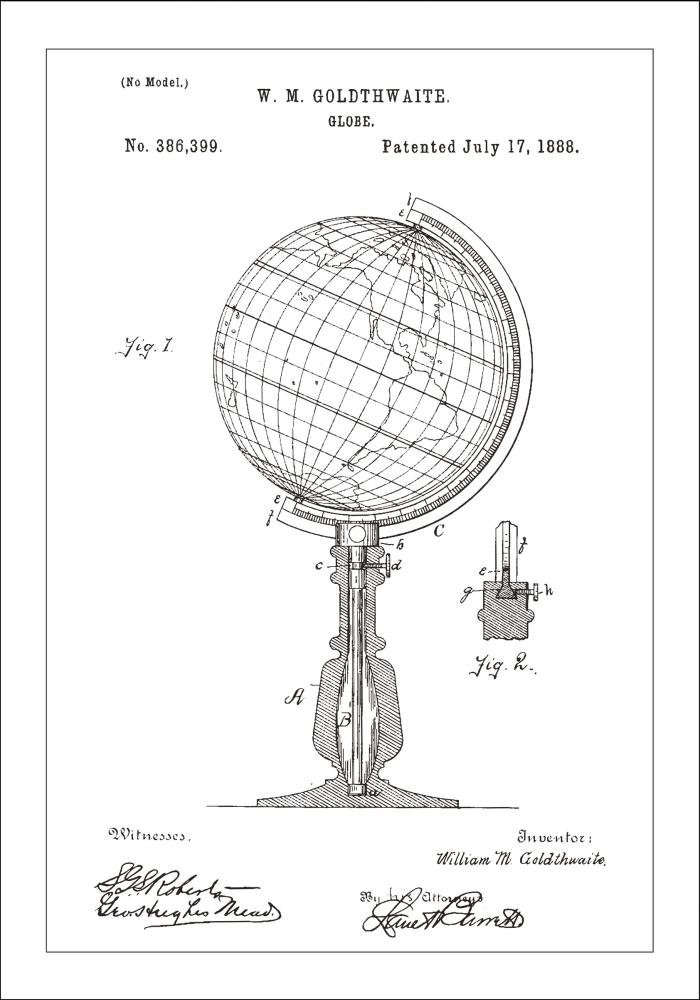 Desenho de patentes - Globo terrestre - Branco Póster