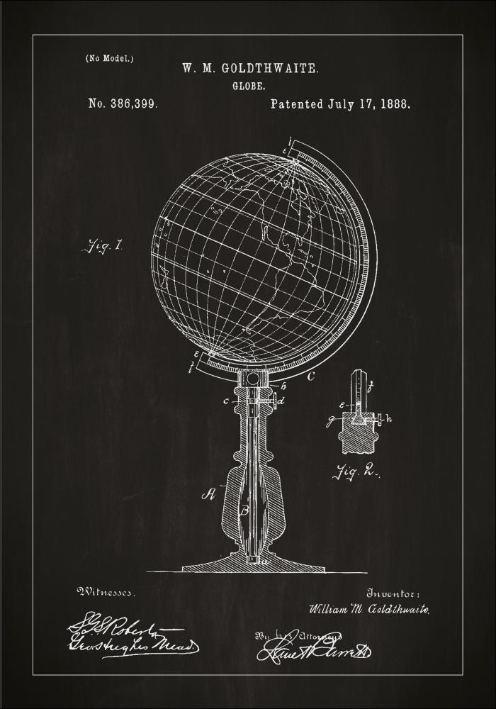 Desenho de patentes - Globo terrestre - Preto Póster