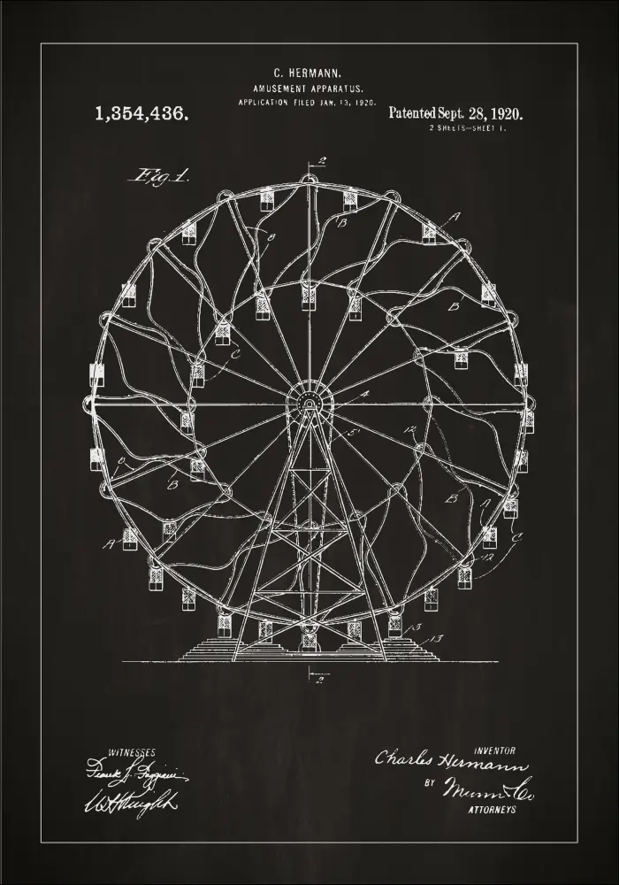 Desenho de patentes - Roda-gigante - Preto Póster