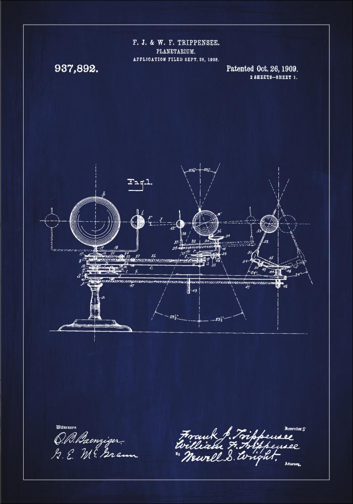 Desenho de patentes - Planetário - Azul Póster