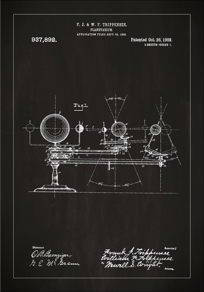 Desenho de patentes - Planetário - Preto Póster