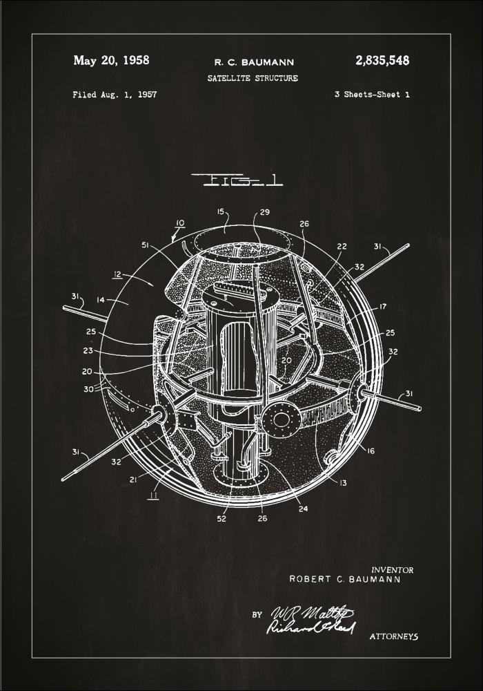 Desenho de patentes - Satélite - Preto Póster