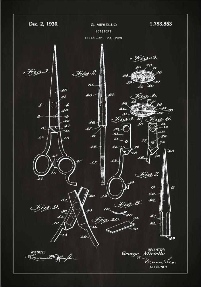 Desenho de patentes - Tesoura - Preto Póster