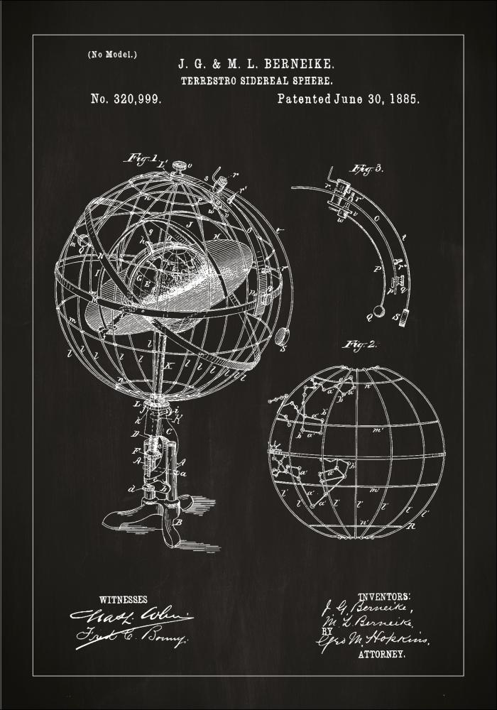 Desenho de patentes - Modelo astronómico - Preto Póster